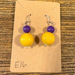 Yellow and Purple Beaded Earrings